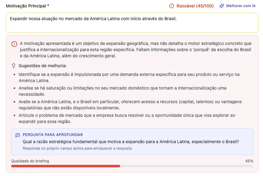 Briefing guiado em poucos cliques